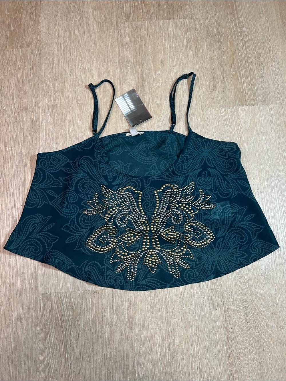 Y2K Embellished Paisley Chic Summer Festival Beach Crop Tank Top Women's Small